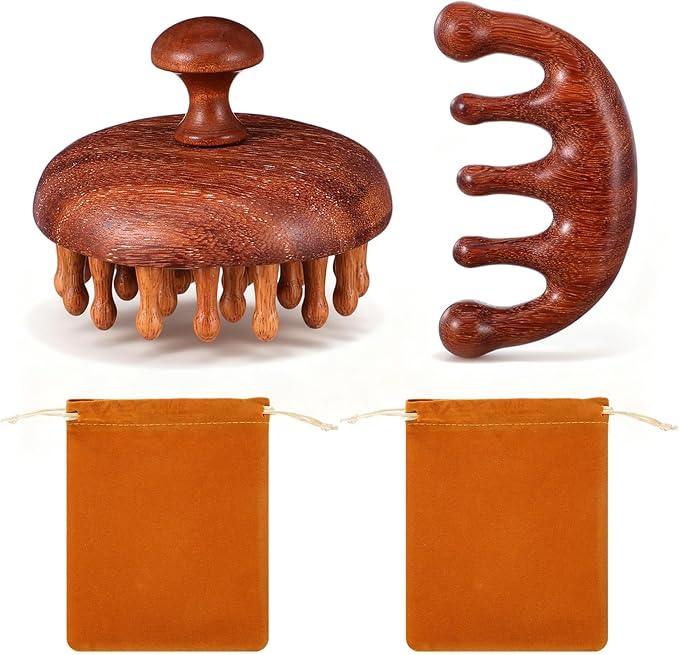 ElevateTech Wooden Scalp Massage Comb, Sandalwood Head Massager for Hair Growth & Relaxation Wooden Hair Brush Hairs Scrubber Portable Handheld Gua Sha Body Massage Tool for Men Women Spa