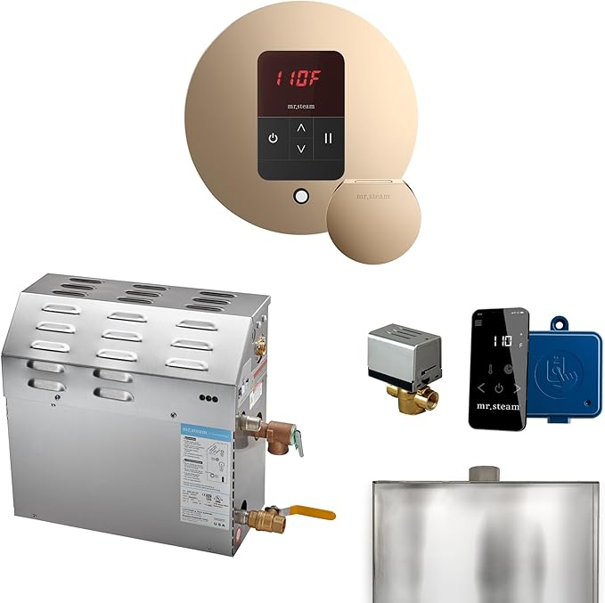 Mr Steam MS 9kW (9000W) Steam Shower Generator Package w/round iTempo Control in Polished Gold