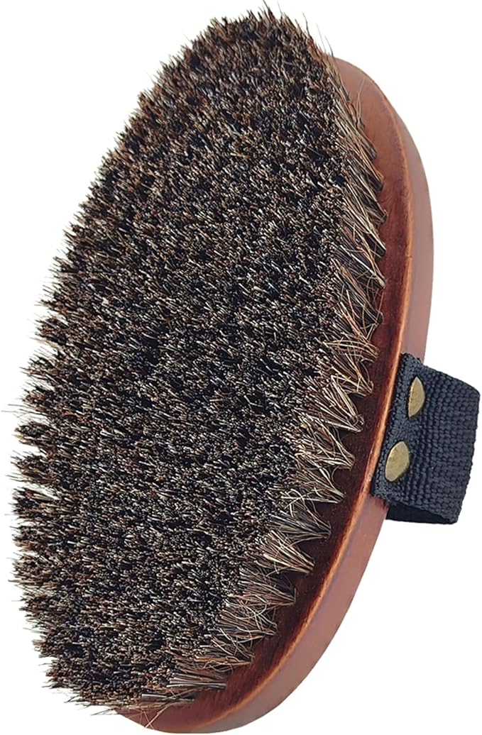 Dry Brushing Body Brush, Exfoliating Body Scrubber Natural Horsehair Bath Brushes Wooden Handle for Shower, Skin Exfoliation, Cellulite and Lymphatic Improvement Gift