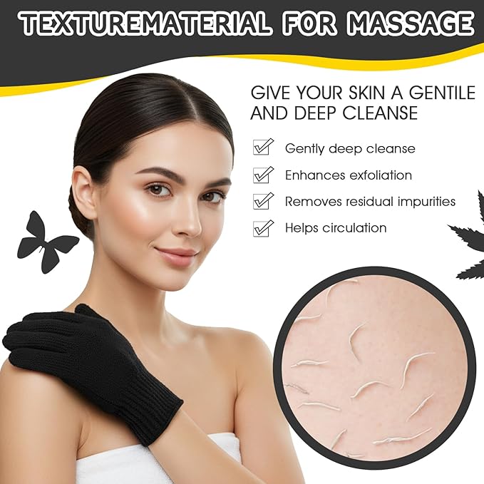 Sibba 3 Pcs Exfoliating Body Scrubber Bath Gloves Set Back Scrubber Shower Towel Double Sided Bath Gloves for Exfoliator, Back Washer for Body Scrub, Remove Dead Skin
