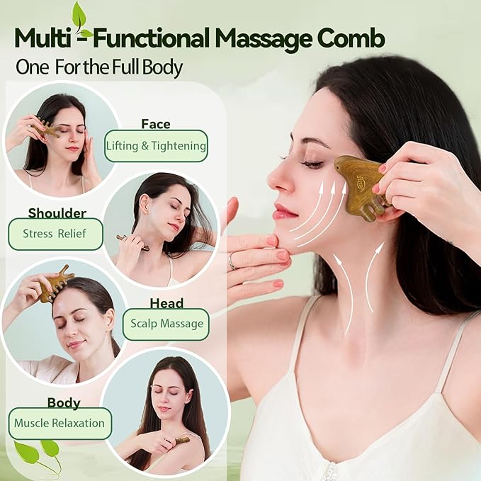 Mother’s Day Gift for Mom – Face Roller & Gua Sha Facial Tool in Premium Box – Wooden Face Massage Tool for Relaxation & Self Care, Stress Relief Gift for Women & Her