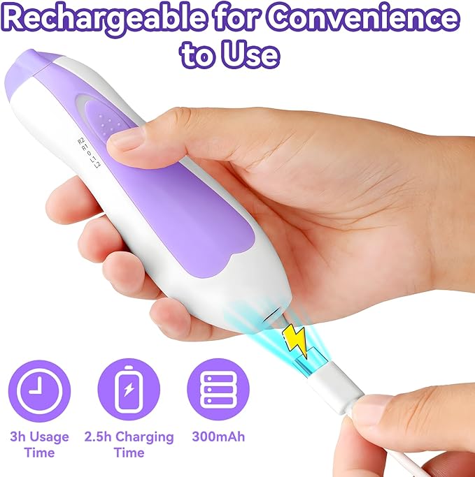 Qunlions life Baby Nail Trimmer Electric, 6 in 1 Rechargeable Baby Nail Clippers Manicure Set Grooming Kit for Toddler Infant or Adults (Purple)
