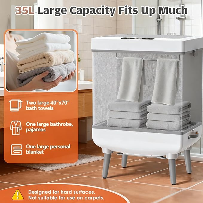 IPOW Foldable Towel Warmer 35L Large Quick Heating Hot Warming Tub Fits Up to 3 Oversized Towels(45"x70"), Bathrobes and Blankets Ideal for Home & Spa