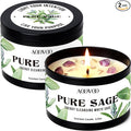 AOOVOO 2 Pack Sage Candles - Cleansing Candle with Crystals & Sage Leaves Inside, 13oz 100 Hours Long Lasting, Non Toxic Candle for Spiritual House Energy Meditation Yoga