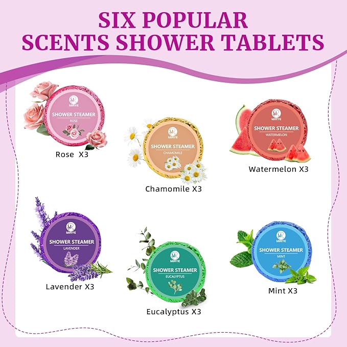 18-Pack Shower Steamers Aromatherapy, Self Care Gifts for Women, 6 Scented Organic Shower Bombs with Natural Essential Oils Relaxation Home SPA, Mother's Day Spa, Teacher, Nurse Gifts for Appreciation