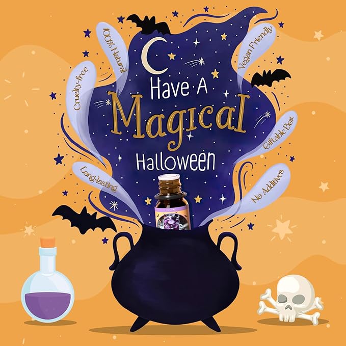 ARVIDSSON Halloween Fragrance Oils Set, Fall Essential Oils for Diffuser - Pumpkin Pie, Spiced Cider, Caramel Apple, Candy Corn, Snickerdoodle, Spooky Spices, Autumn Scented Oil Gift for Women