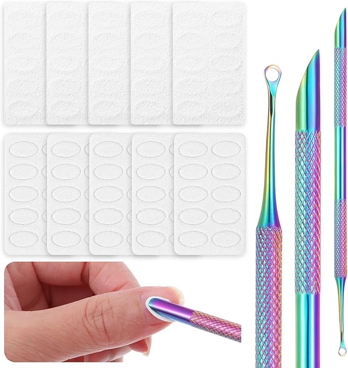 Dual Ended Nail Cuticle Pusher, 100/180 Grit Sandpaper Sheets Cuticle File Stainless Steel Nail Pusher Russian Prep Nails Pushers Self-Adhesive Sandpaper for Manicure Pedicure Nails Art Care Tools