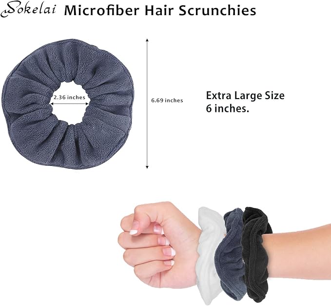 Hair Drying Towel Scrunchies - Terry Cloth Scrunchie Large Microfiber Hair Ties for Frizz Free Women Girls Thick Fuzzy Scrunchy Bobbles Hair Bands Ropes Ponytail Holder Wet Hair Accessories