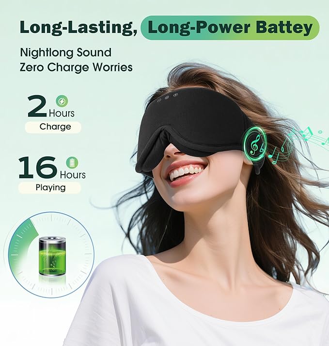 Sleep Mask with Headphones Bluetooth 5.4, LC-dolida Wireless Music Eye Mask for Sleeping Headphones with Soft Bamboo Cotton Cooling Breathable,Ultra-Thin Stereo Speaker for Side Sleepers-Jet