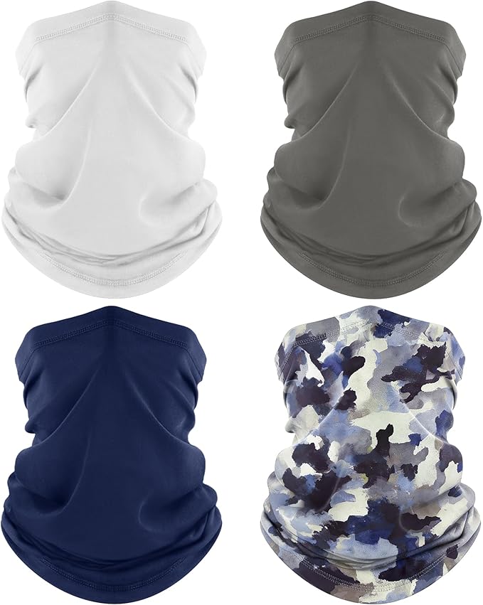 ROXUN 4 Pack Neck Gaiter, Cooling Breathable Face Mask UV Protection Scarf Hiking Bandana for Men/Women