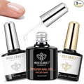 modelones 3 Pcs Top Coat Builder Nail Gel with Gel Base, No Wipe - Shine Finish and Long Lasting, Clear Builder Top Nail Kit for Thickening Apex Building Extension, LED Lamp Cured 10ml Home DIY Salon