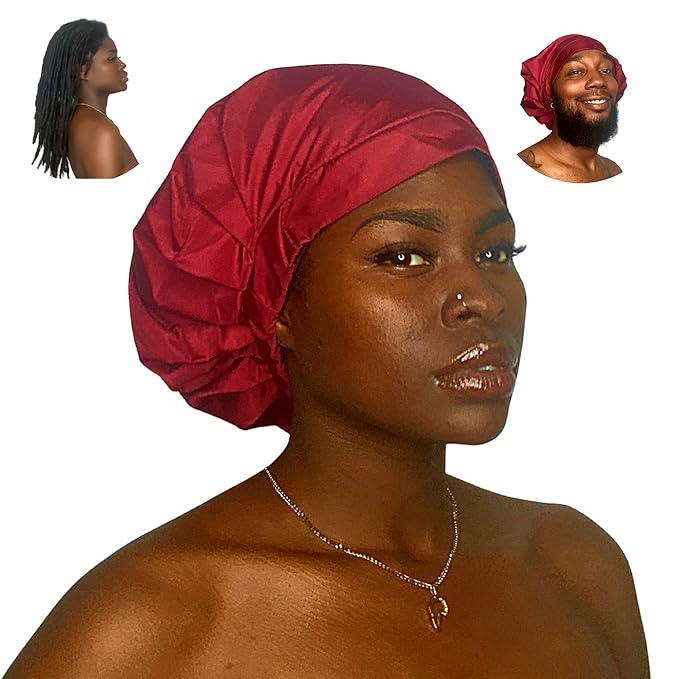 TTAT Shower Cap Extra Large for Men & Women With Braids, Dreadlocks, Locs, Afro, Coily, and Long Hair, Waterproof, Washable, Reusable & Adjustable. For Home, Spa, Conditioning, Self Care (Maroon)