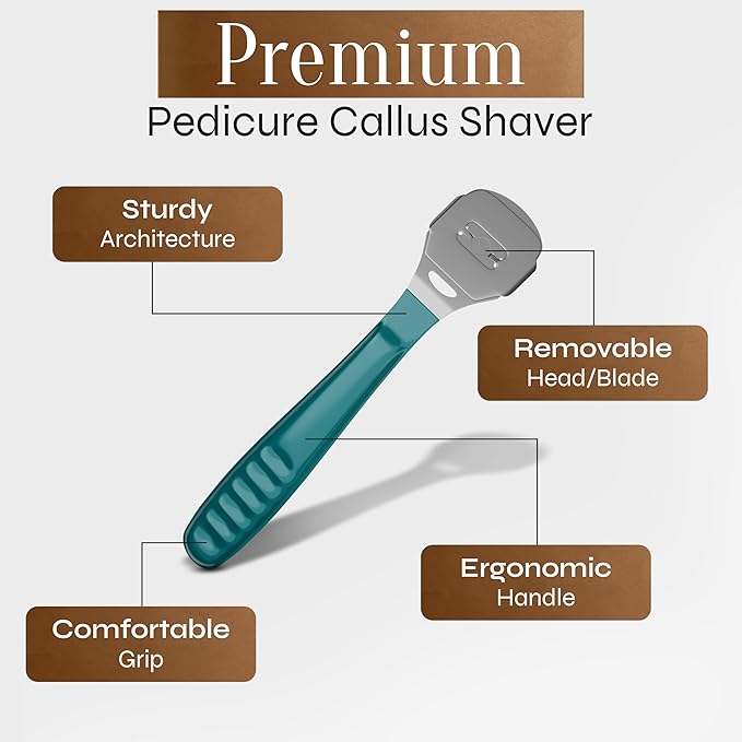 Facón Professional Callus Shaver Remover with 50 Blades, Pedicure Razor for Feet & Hands, Foot Razor for Callus Removal, Callus Blade Remover, Corn Shaver, Surgical Grade Premium Stainless Steel Tool
