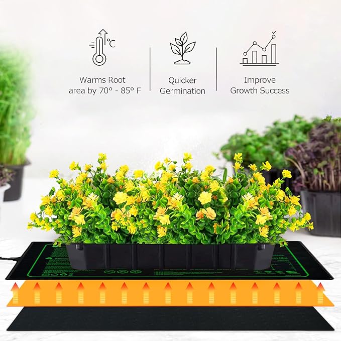 Upgrade Version 4PK Seedling Heat Mat with ETL Listed,Warm Hydroponic Heating Pad for Seed Starting,Indoor Gardening,Brewing and Greenhouses,Durable Waterproof Black Plant Heat Mat