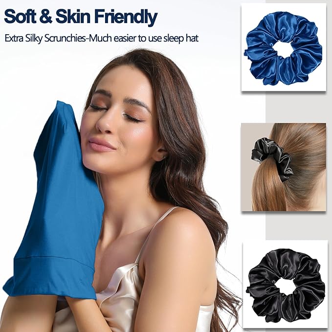 Satin Bonnet for Sleeping Night Cap, Adjustable Satin Lined Silk Bonnets Sleep Cap for Curly Hair Braids Beanie Black Women