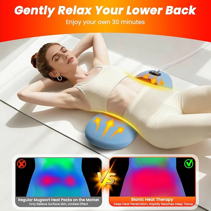 3-in-1 Electric Lumbar Support Pillow - Triple Fusion Back Massager with Heat, Vibration and Tractionage, Ergonomic Memory Foam Lower Back Massager for Pain Relief Deep Tissue, Blue