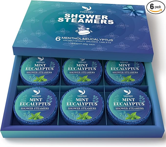 Shower Steamers Aromatherapy, Mothers Day Gifts from Husband for Mom Her Wife Women 6 Pack Shower Bombs Organic with Menthol & Eucalyptus Essential Oils, Home Self-Care SPA Gift - Relaxation