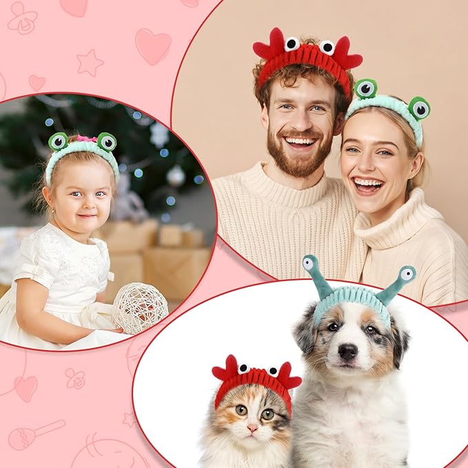 WLLHYF 3 Pack Spa Headband Face Wash Hairband Facial Makeup Head Wraps Cartoon Elastic Head Band Cute Frog Snail Crab Shower Headband Creative Hair Accessories for Beauty Skincare Sports