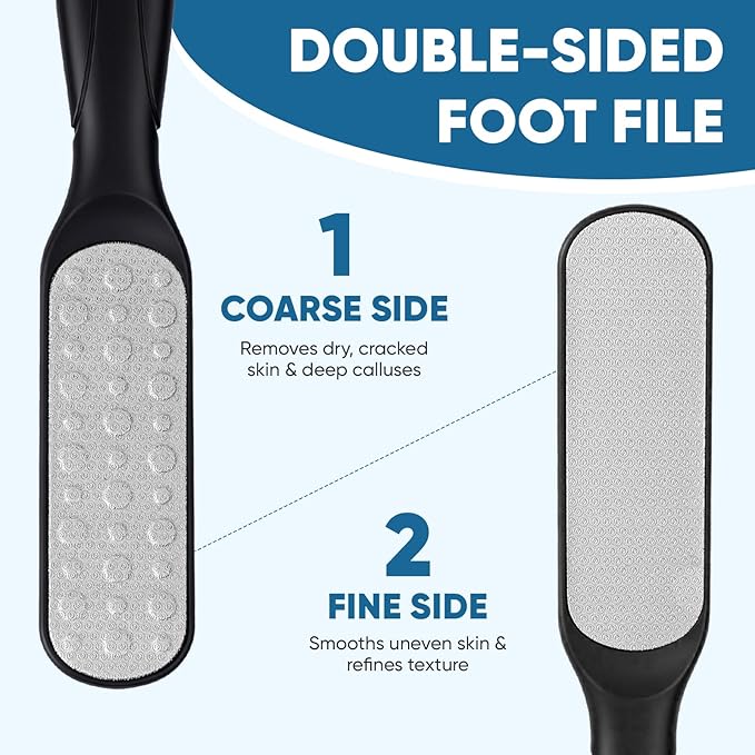 TEAWOO Double Sided Foot File and Callus Remover, Stainless Steel Waterproof Foot Scraper and Foot Rasp for Dead Skin & Hard Heels, 2-in-1 Pedicure Tools for at Home Foot Care