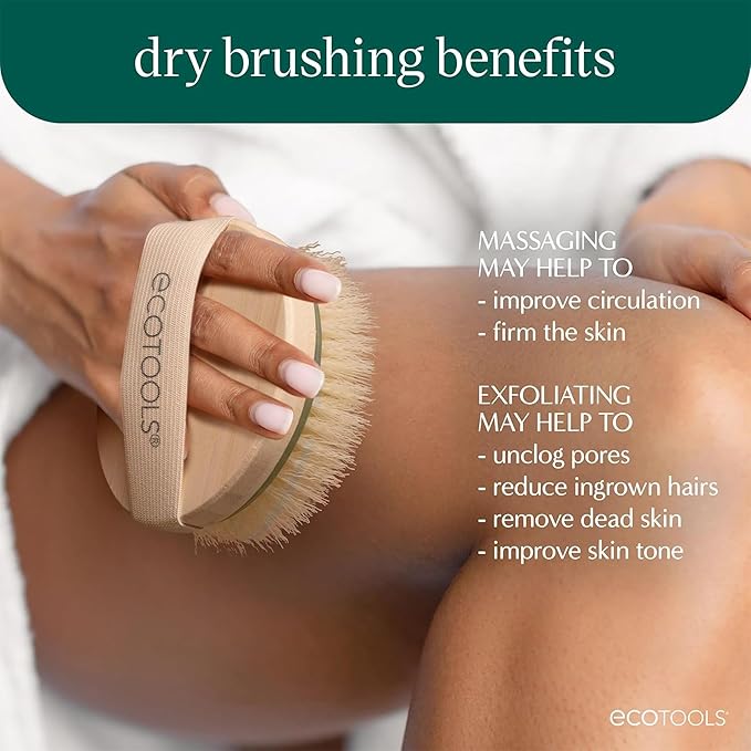 EcoTools Dry Body Brush for Circulation, Dead Skin Removal + Blue Delicate EcoPouf Made with Recycled Netting for Cleansing & Exfoliating Sensitive Skin, Self-Care Gifts