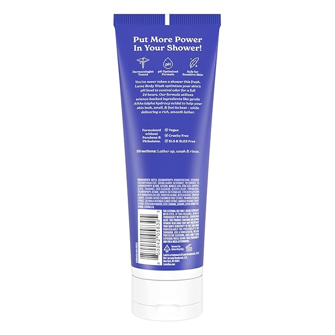 Lume Acidified Body Wash - 24 Hour Odor Control - Removes Odor Better than Soap - Hydrating Formula - Formulated Without SLS or Parabens - Safe For Sensitive Skin - 8.5 ounce (Soft Powder)