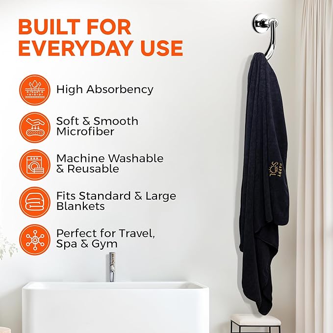 Happy Sol Sauna Blanket Towel Insert - Absorbent Insert for Sauna Blanket - Reusable and Machine Washable - 58"x70"- Luxurious Microfiber Material