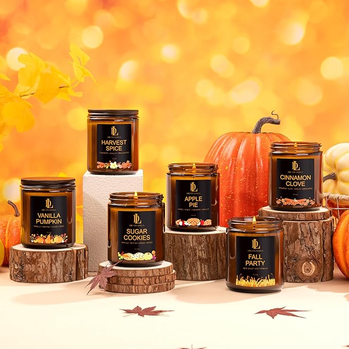 Fall Candles, 6 Pack Soy Candle Set, Scented Candles for Home, Holiday Candle for Women Men, Scents of Sugar Cookies/Vanilla Pumpkin/Cinnamon Clove/Apple Pie/Harvest Spice/Fall Party