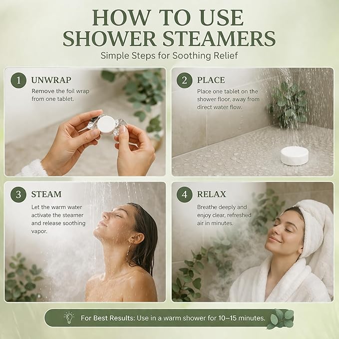 Shower Steamers Aromatherapy 10 Pack – Sinus Relief & Congestion Vapor Tablets with Menthol, Eucalyptus & Mint – Strong Scent Shower Bombs, Cold & Flu Support, Stress Relief, Gift Set for Women & Men