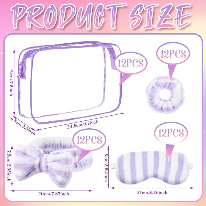 Kajaia 48 Pcs Sleepover Party Supplies for Girls Slumber Party Supplies for Women Spa Headband Favor Mask Scrunchies Bag(Macaron,Sweet)