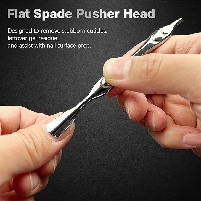 Stainless Steel 2-in-1 Cuticle Pusher with Fork, U-Shaped Cuticle Trimmer Tool for Manicure and Pedicure Care