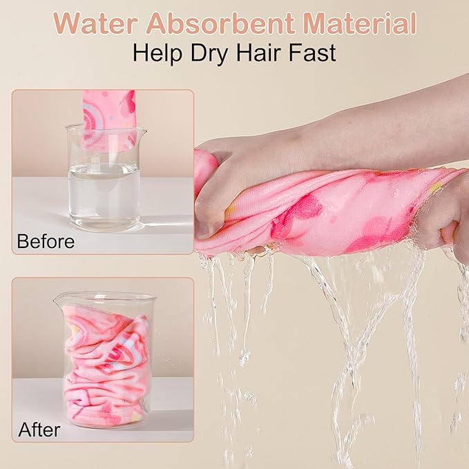 Basumee Microfiber Hair Towel Wrap for Kids 2 Pack Rapid Drying Hair Towel with Button Hair Turbans for Wet Hair Wraps Head Towel Wrap for Women and Girls