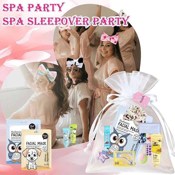 72PCS Spa Party Supplies for Women, Spa Party Favors Include Face Masks,Hand Cream,Spa Headband, Foot Bath Bombs,Spa Birthday and Sleepover Party Supplies for Women