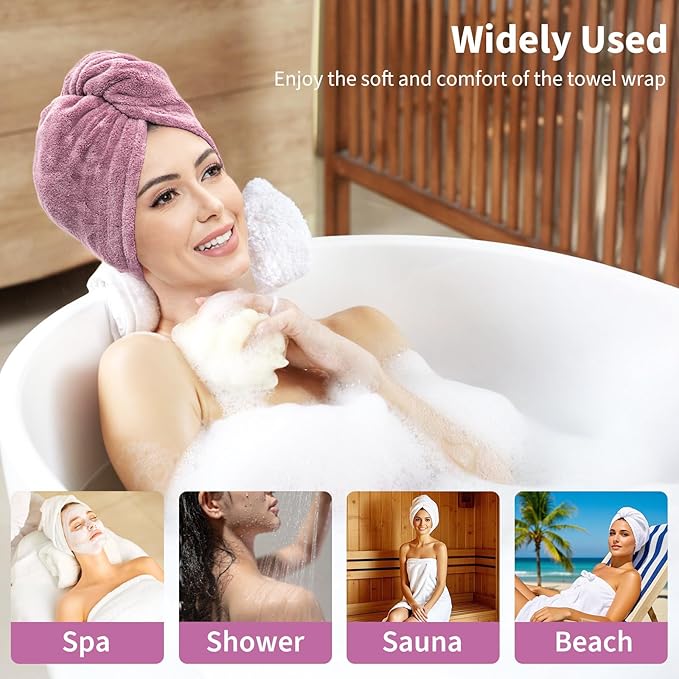 Bath Wrap Towels for Women – Adjustable Spa Shower Wrap with Super Absorbent Microfiber, Quick-Dry Body & Hair Towel Set for Home, Hotel, Beach, Pool, Gym, Travel – Purple