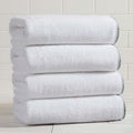 White/Green Bath Towel Set - Ultra-Soft Cotton, Boho-Chic Border Design - 4 Bath Towels (54" x 30") - Absorbent, Quick-Dry, Lightweight Bathroom Towels