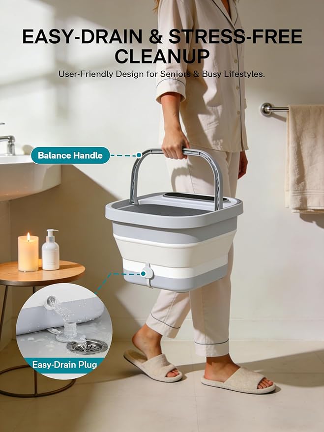 ALLJOY Collapsible Foot Spa with Heat, Pedicure Foot Bath with Bubbles & 6 Rollers, UL-Listed Rapid PTC Heating Soaker, Relaxation Gift for Women & Men