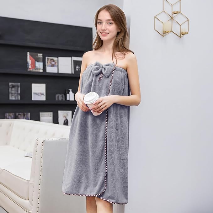 GOSCHE Towel Wrap for Women, Adjustable Shower Wrap Towel with Home Hotel Bath Towel Nightgown for Sauna Beach Pool Gym Travel - Gray XL