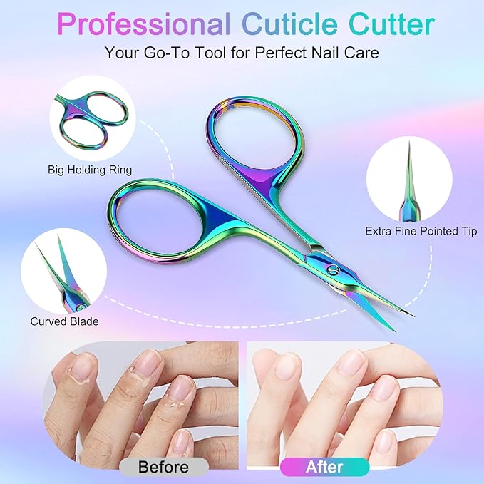 Cuticle Scissors, Extra Fine Curved Manicure & Pedicure Nail Scissor for Women/Men, Professional Small Grooming Tool for Nail Care, Eyebrow Trimming (Colorful)