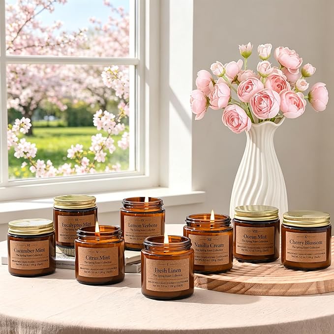 12 Pack Scented Soy Candles Set, 3.5oz Glass Jar Aromatherapy Candles, 20-25H Long Lasting Burn, Fresh Spring & Summer Fragrances, Natural Soy Wax for Home, Gift for Women Birthday Mother's Day