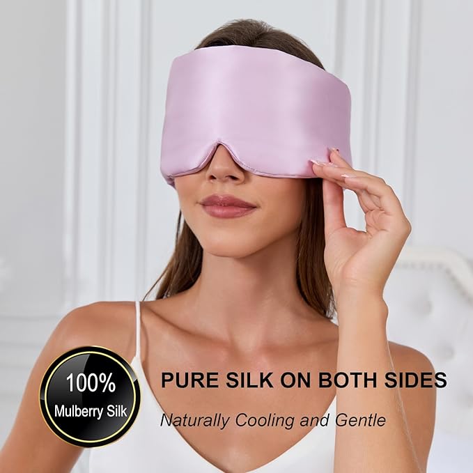 100% Mulberry Silk Sleep Mask for Women & Men Beauty Sleep, Adjustable Blindfold Silk Eye Mask for Sleeping Side Sleepers, Soft Pressure-Free Design for Home, Travel, Office, Nap