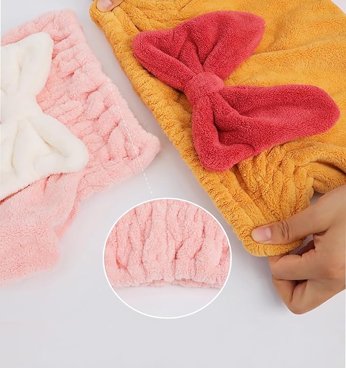 4Pcs Microfiber Hair Drying Cap,Ultra Absorbent Hair Towel Wrap Turban for Girls Women Soft Quick Dry Hair Towels with Bow Tie Shower Cap for Kids (Mixed Colors)