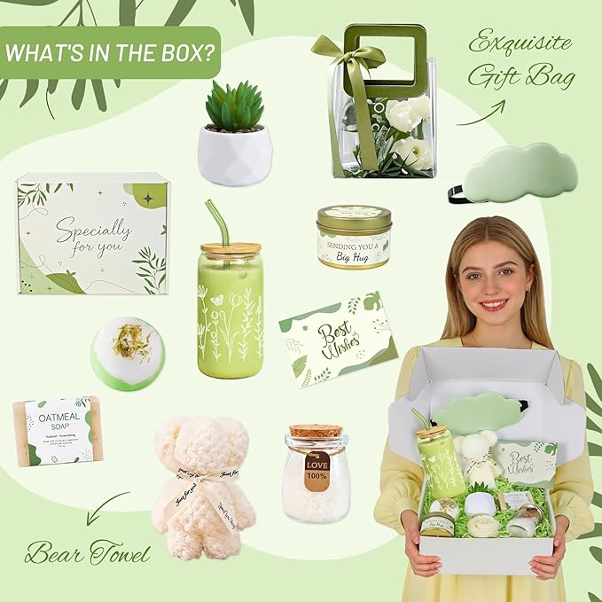 Gift Baskets for Women, Birthday Gifts for Women, Get Well Relaxing Spa Care Package, Best Friend Sympathy Inspirational Thinking of You Gift Set for Her Mom Wife Girlfriend Sister
