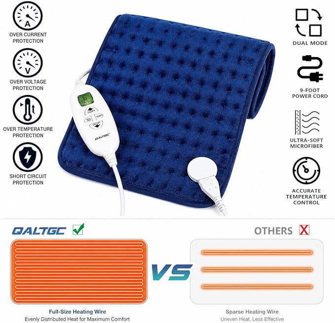 Electric Heating Pad, 2025 Upgraded Dual Mode Controller (Manual and auto Off Mode),Multiple Safety protections, Comfortable Soft, Machine Washable（18"x 33" Dark Blue）