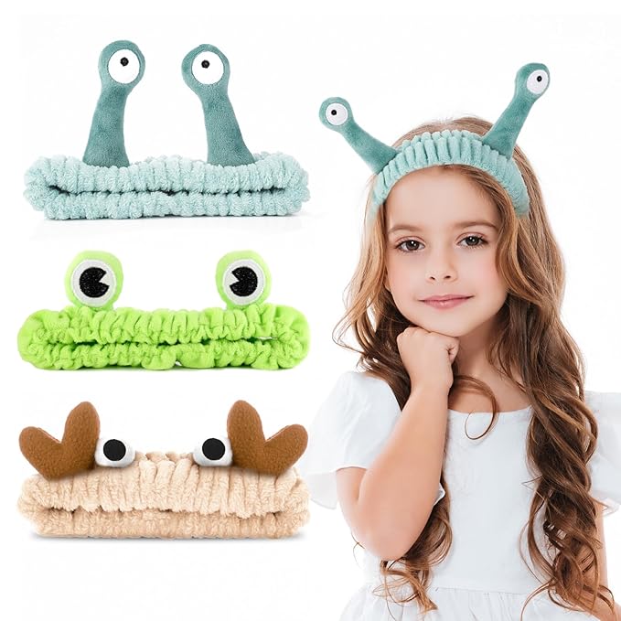 WLLHYF 3 Pack Spa Headband Face Wash Hairband Facial Makeup Head Wraps Cartoon Elastic Head Band Cute Frog Snail Crab Shower Headband Creative Hair Accessories for Beauty Skincare Sports