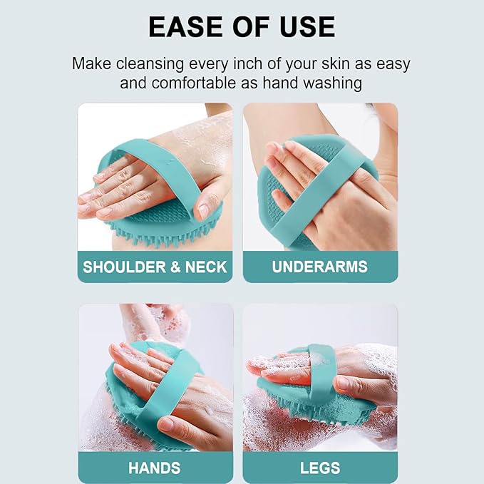 RamPula Silicone Body Scrubber, Silicone Loofah, Quick-Dry Exfoliating Body Brush for Wet or Dry Brushing, More Hygienic Than Traditional Loofah, Medium-Bristle Brush, Eucalyptus Green and Gray