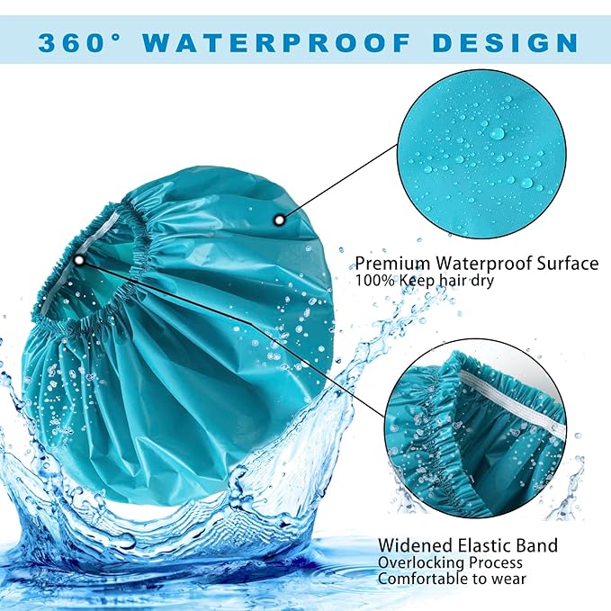 Jumbo Size Shower Cap 2 PCS Waterproof Shower Caps for Women, Extra Large Shower Cap, Reusable Super Large Bath Caps Hair Cap for Long Thick Curly Hair, Locs, Twist Braids - Grey+Blue-Green