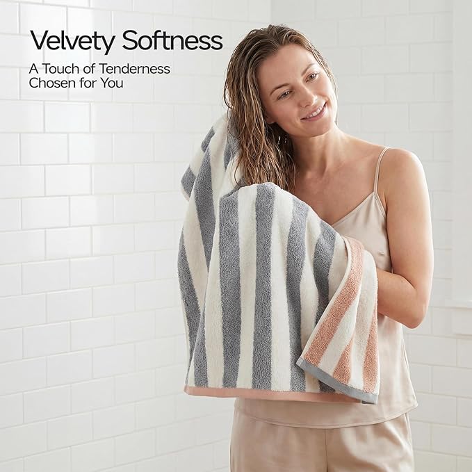 REDKISS 2-Pack Luxury Hand Towels for Bathroom - 12 x 28 Inches 100% Cotton Striped Hand Towels, Ultra Soft and Highly Absorbent Towel for Bath, Gym, Hotel, Kitchen and Spa, Gray
