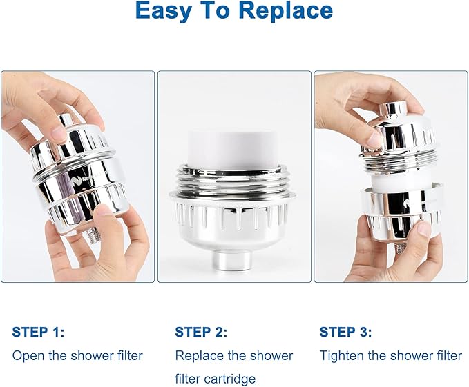 NearMoon 15 - Stage Replacement Cartridge Universal High Output Shower Filter with VC, Reduce Hard Water, Heavy Metal Impurity, Improve Skin & Hair, Fit Any Similar Filter (4 pack)