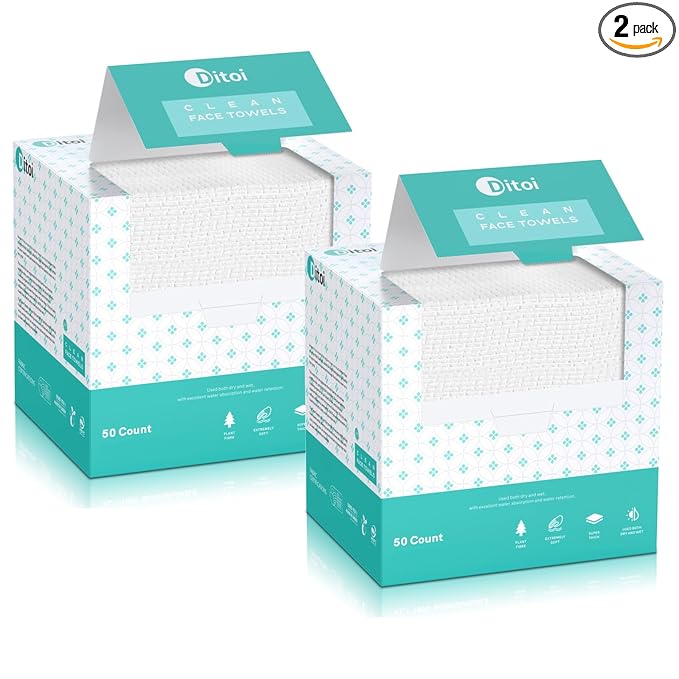 Face Towels, 10"×12" Disposable Face Towel, Face Towelettes XL, Ultra Soft Makeup Remover Dry Wipes, Thick Face Towel for Cleansing,100 Count (2 Pack)