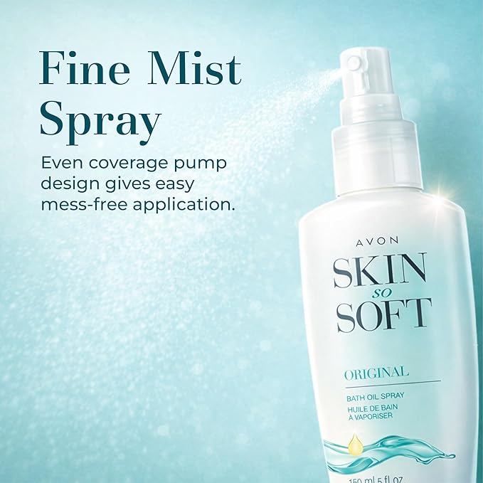 AVON Skin So Soft Original Bath Oil Spray - Moisturizing Shower Oil with Jojoba Oil & Vitamin E - Non-Greasy Formula for Dry Skin Care - After Shower Moisturizer for Women - Hydrating Spray, 5 fl oz