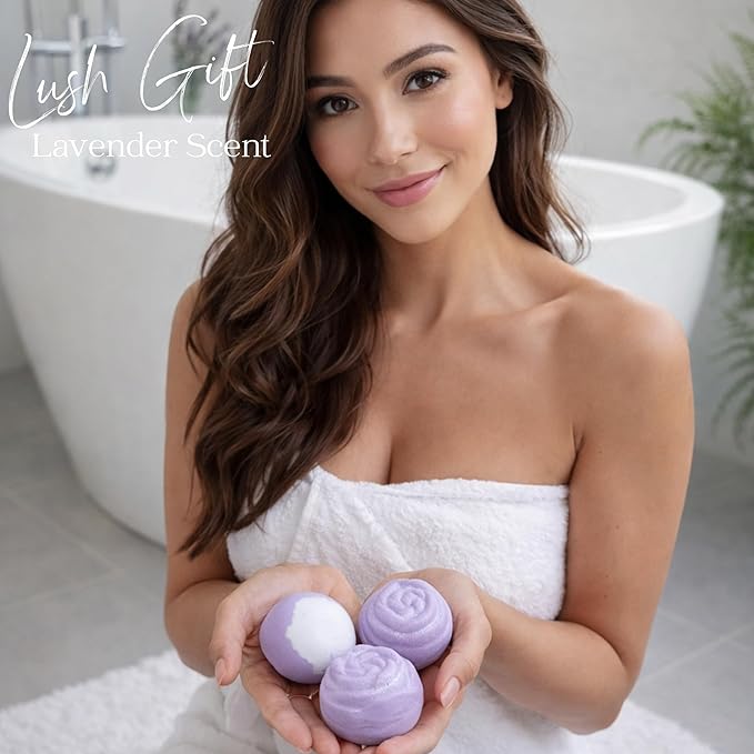 EvolutionUSA 3 Lavender Dreams Bath Bombs for Women – Organic Flower Bath Bombs, Soft Lavender Bath Fizzers, Womens Bath Gift Valentines or Easter, Lush Bath for Girls, Mothers Day Bathbombs
